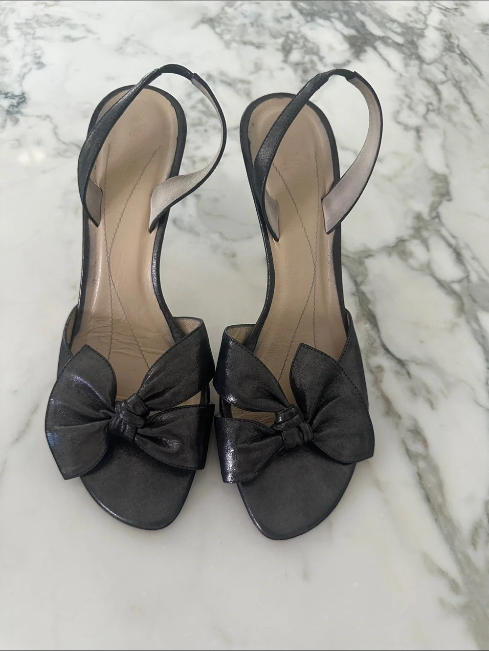 kate spade Charcoal Metallic Bow Slingback Sandals